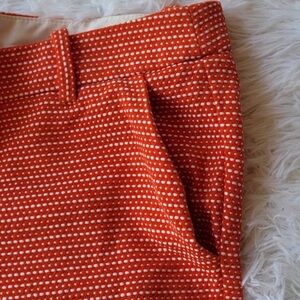 J. Crew Orange Coral and White City Fit Textured Capri Pants 14